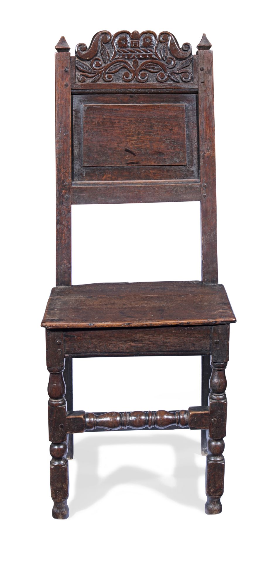 A Charles II joined oak backstool, circa 1680