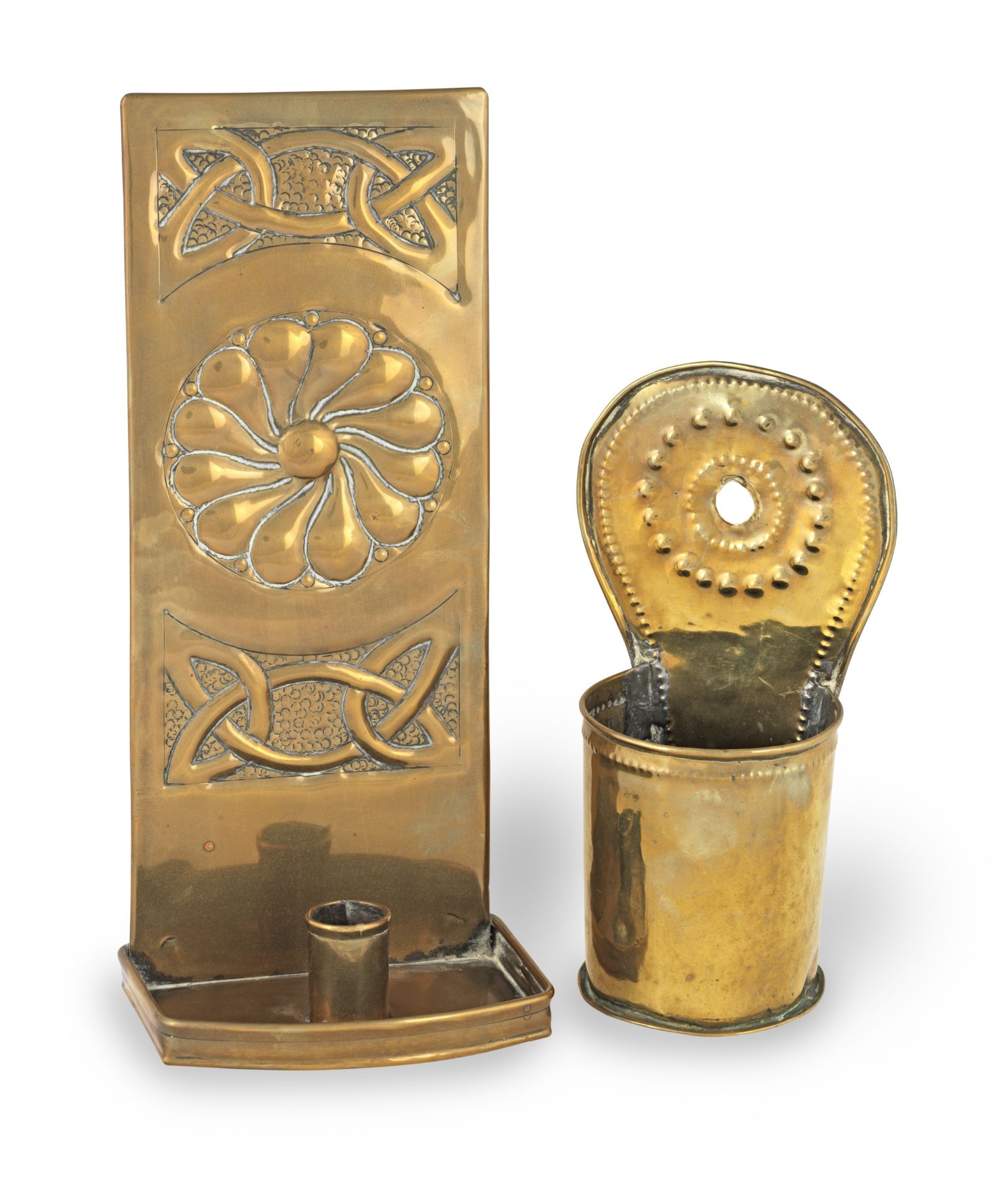 A Scottish Arts & Crafts brass wall sconce, by J. & Co., circa 1905 (2)