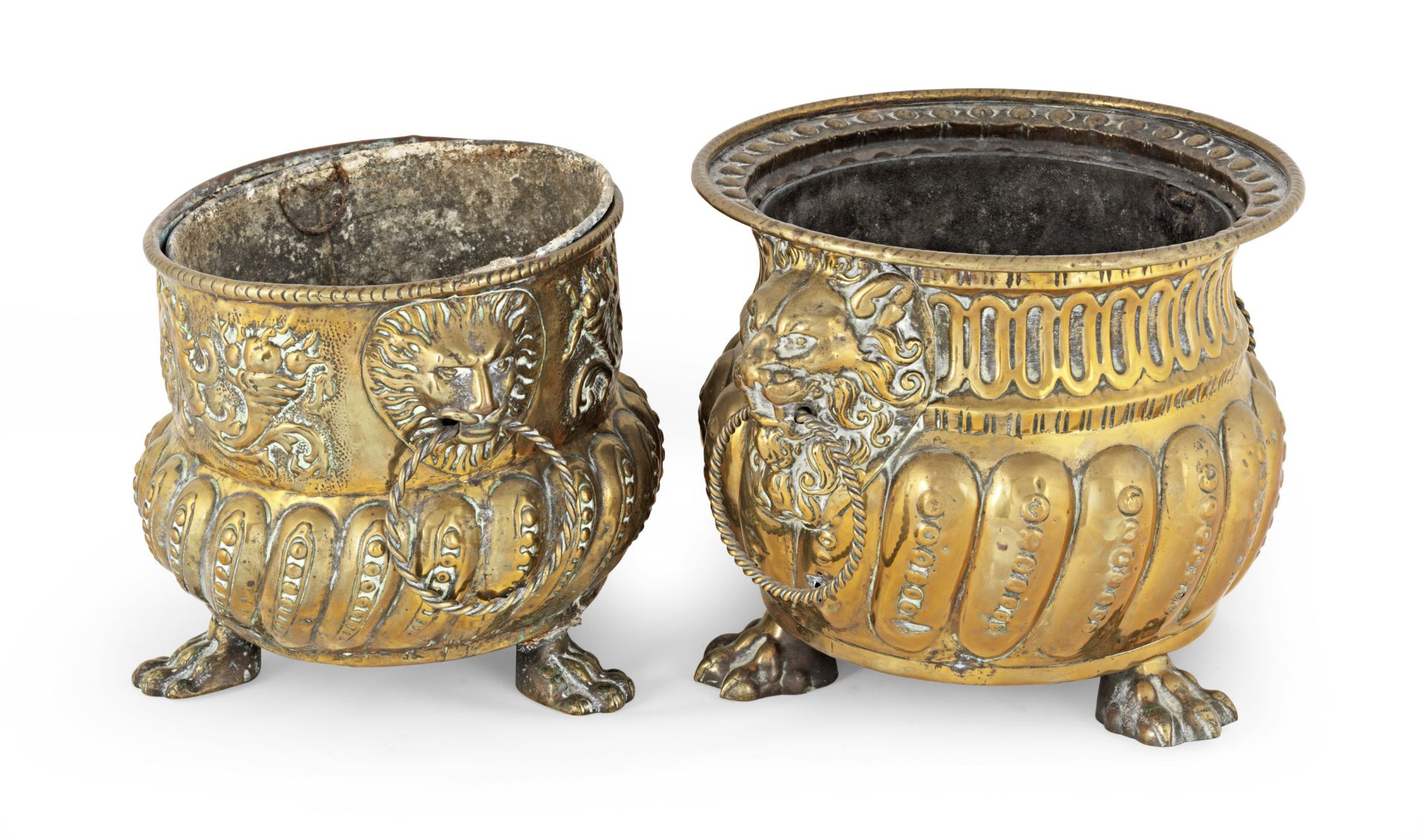 Two late 19th century brass jardinières, Dutch (2)