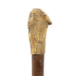 A possibly 17th/18th century beech and carved antler coronet walking or fighting stick