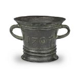 A Queen Anne leaded bronze mortar, by Ralph Ashton (fl. 1703 - 1728) of Wigan, Lancashire, dated ...