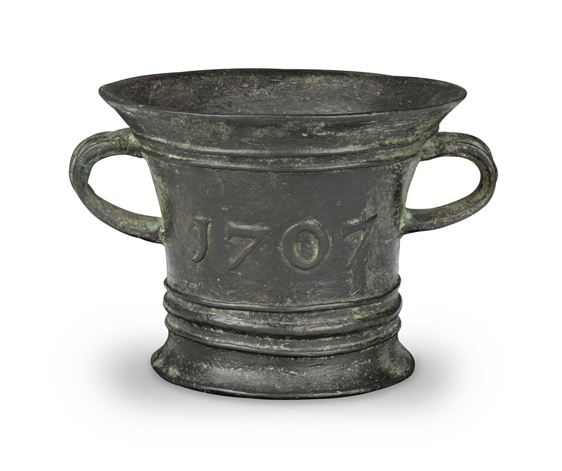 A Queen Anne leaded bronze mortar, by Ralph Ashton (fl. 1703 - 1728) of Wigan, Lancashire, dated ...