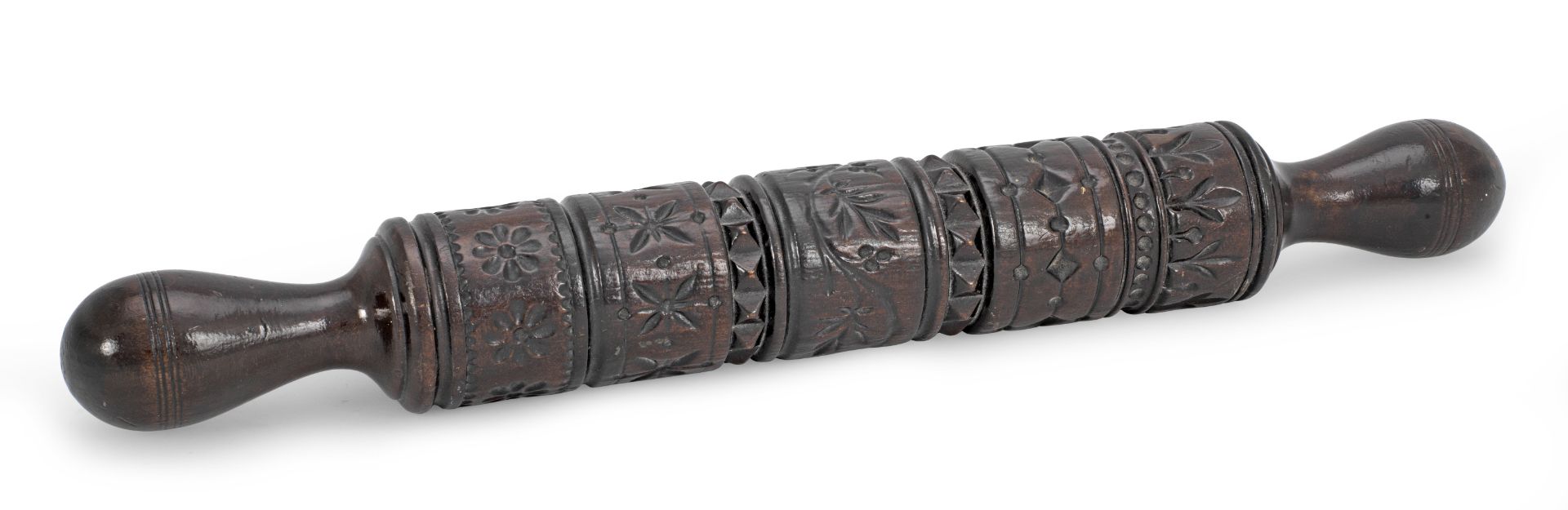 A 19th century carved fruitwood rolling pin, for butter or paste, Welsh