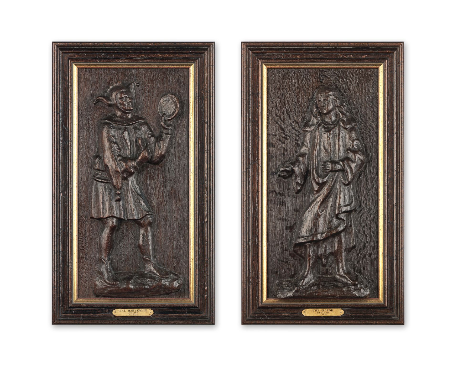 A pair of carved oak panels, probably 17th century (2)