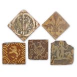 Five Medieval encaustic floor tiles, 14th and 15th century (5)