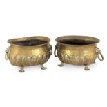A pair of late 19th/early 20th century brass jardinières, English, circa 1900 One marked 'ENGLAND...