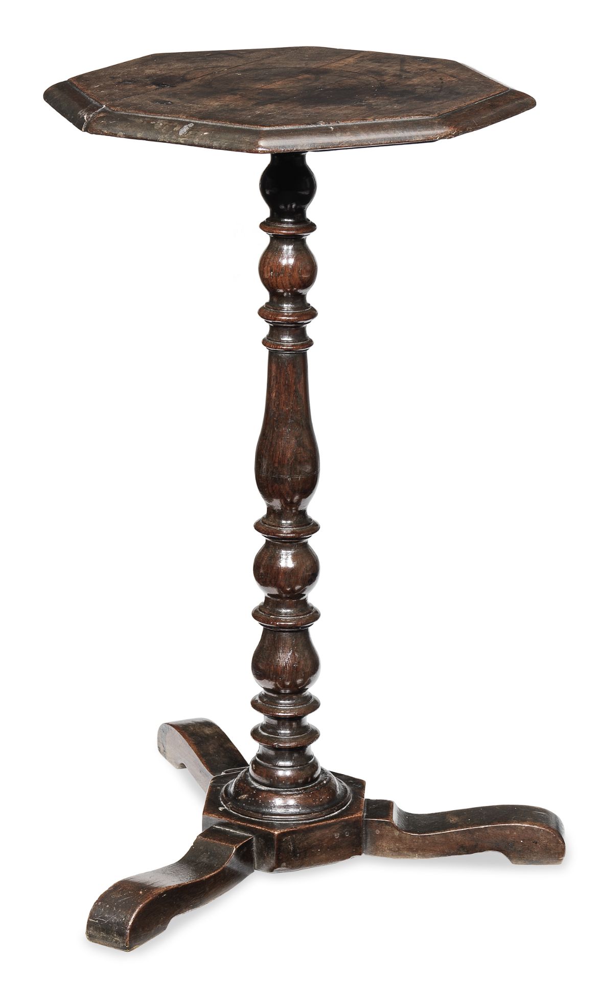 A William & Mary walnut and oak candlestand, circa 1700