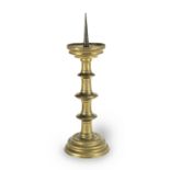 A large 17th century brass pricket candlestick, Netherlandish/Flemish