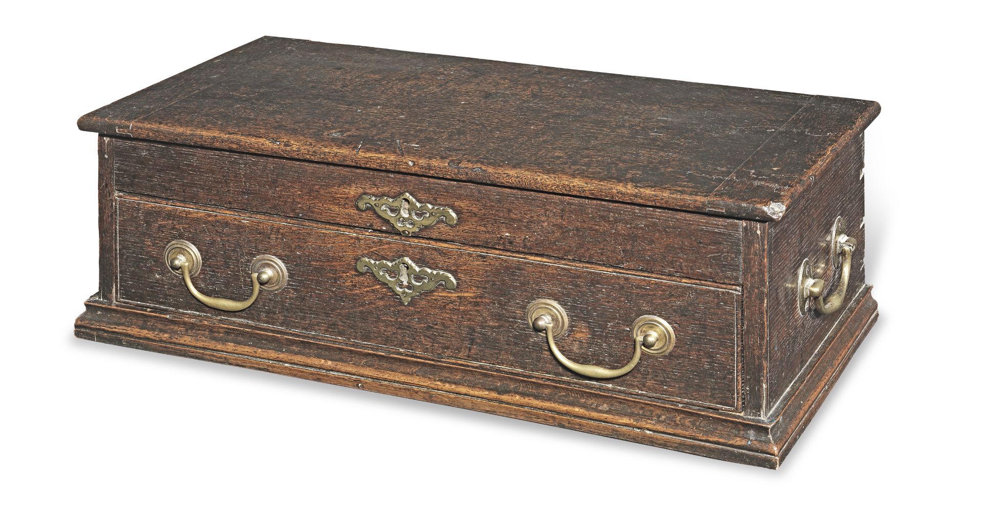 A George III oak travelling desk box, circa 1760