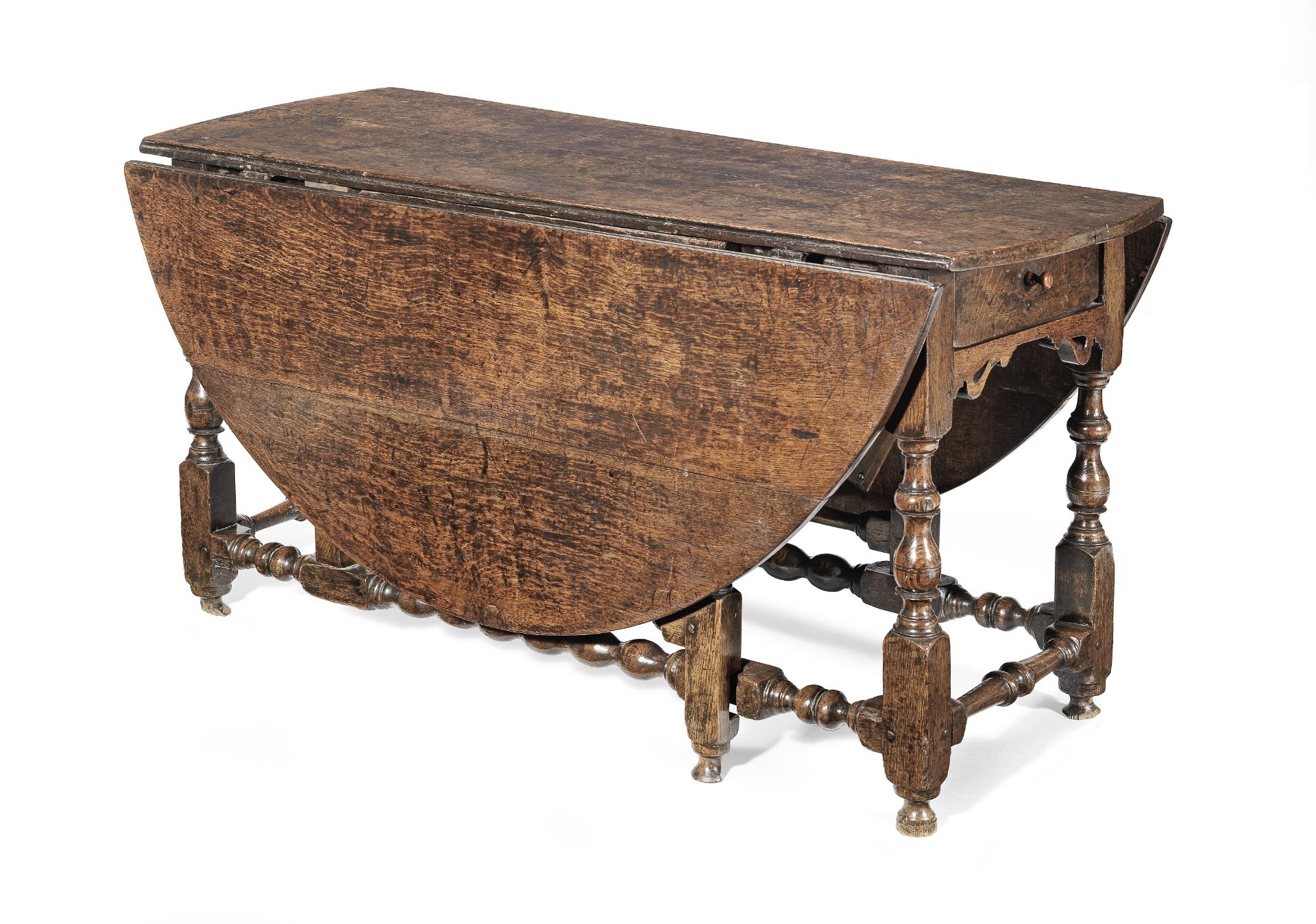 A Charles II joined oak dining gateleg table, probably Yorkshire, circa 1680