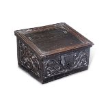 A small and good James I boarded oak desk box, circa 1620