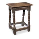 A fine James I oak joint stool, Salisbury, circa 1620 In the manner of the Humphrey Beckham workshop