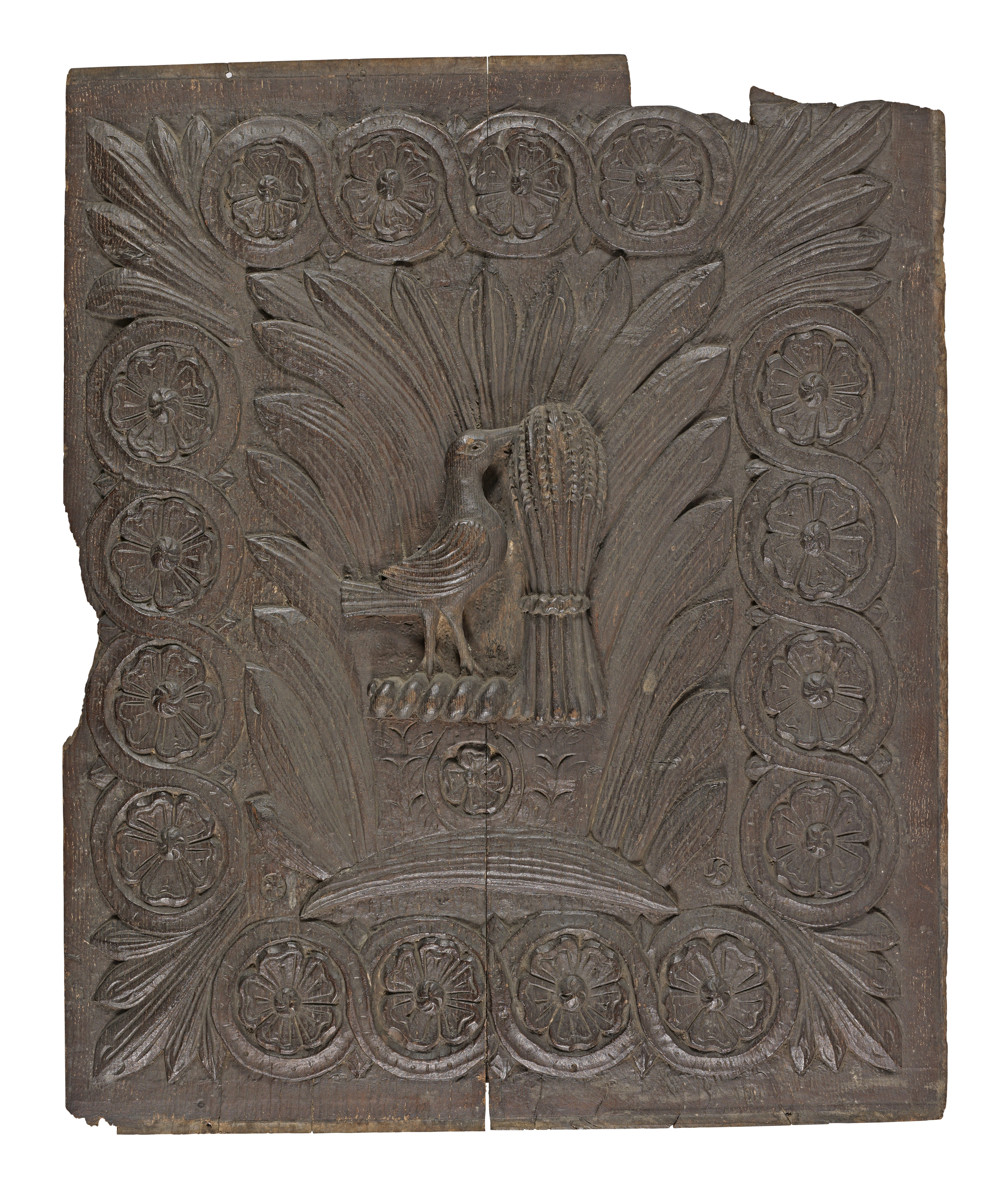 An unusual and large Charles I carved oak panel, West Country, circa 1640