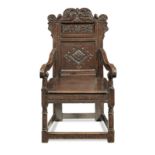 A good Charles II joined oak panel-back open armchair, Yorkshire, Leeds area, circa 1670