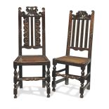 Two William & Mary slat-back oak and elm chairs, Yorkshire, circa 1690 (2)