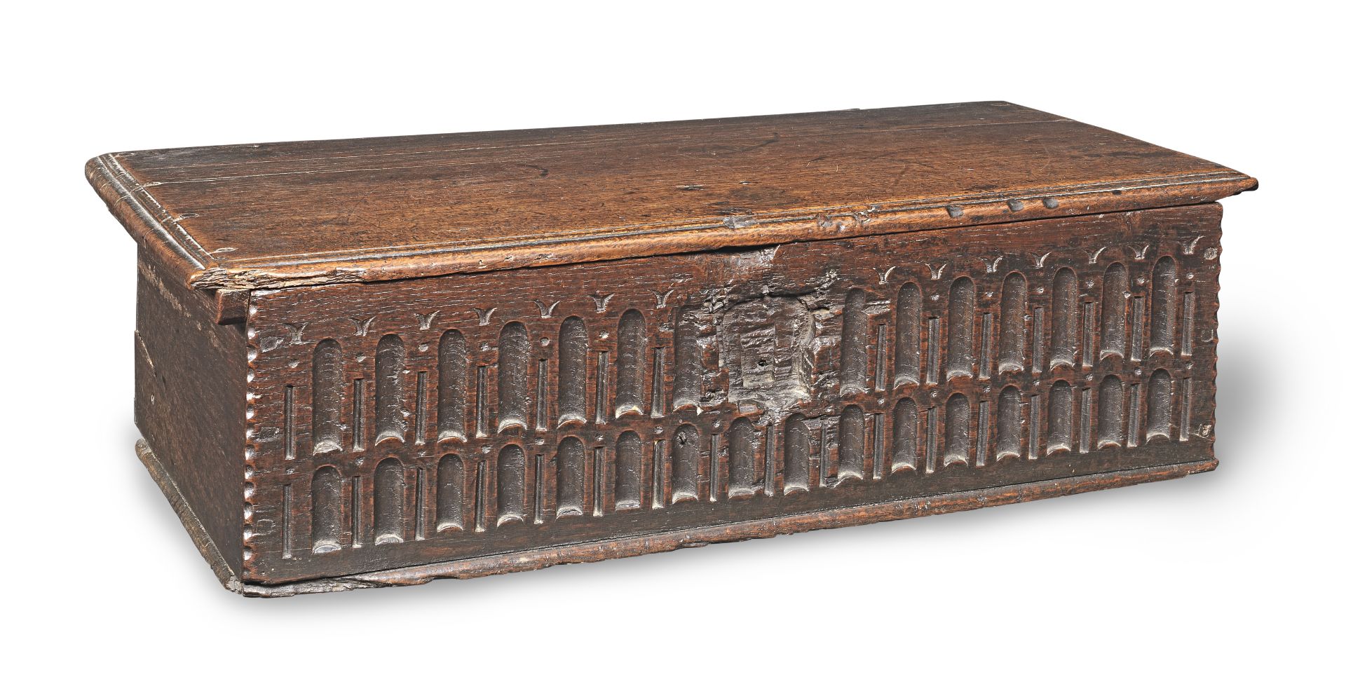 A James I boarded oak box, circa 1620