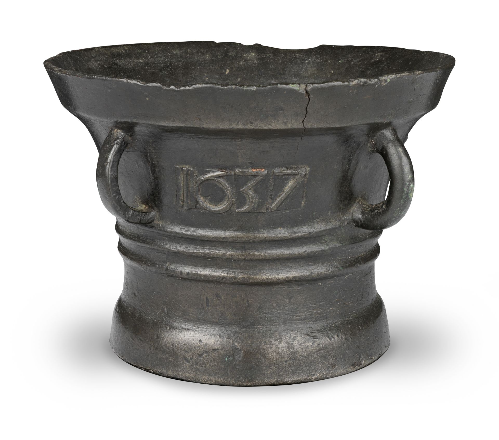 A rare and finely cast Charles I leaded bronze mortar, by William Clibury (fl. 1605-42) of Wellin...