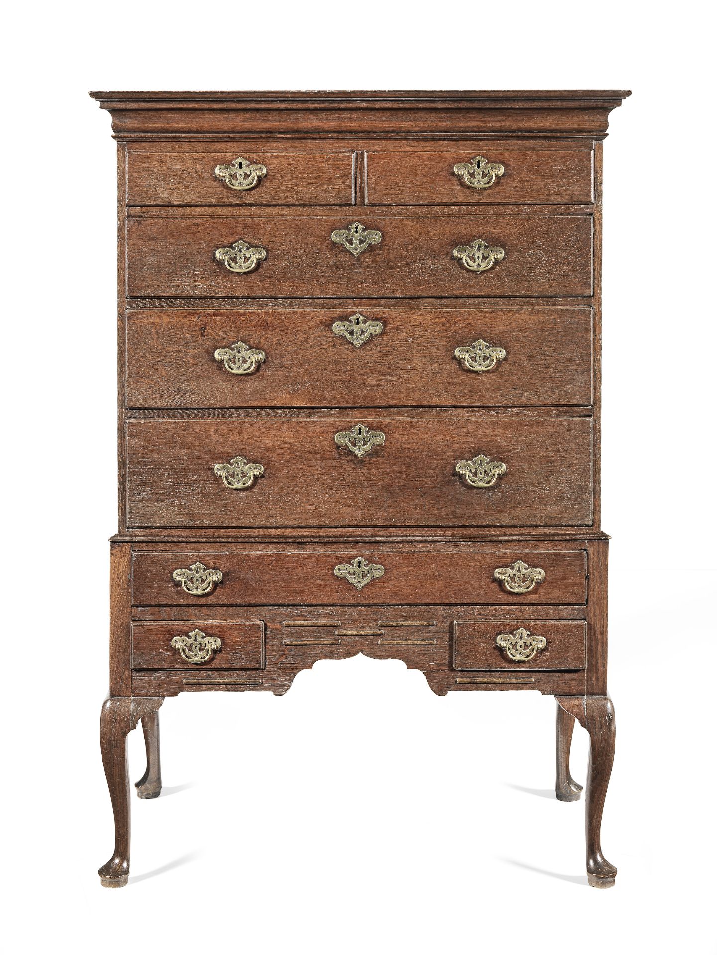 A George II joined oak chest-on-stand, circa 1730-50