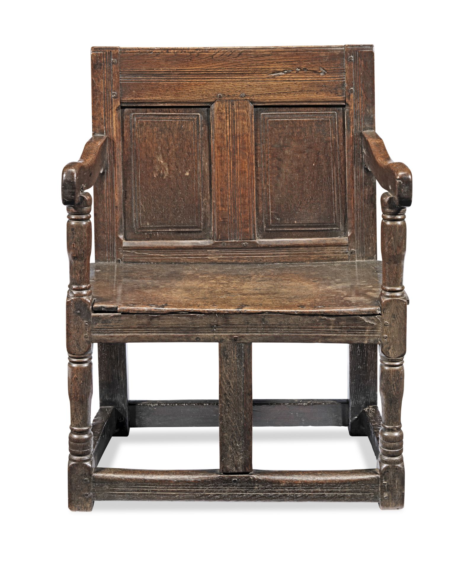 A rare and good Elizabeth I/James I joined oak open armchair, circa 1600-20