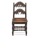 A rare and documented Charles II oak backstool, Yorkshire, circa 1675