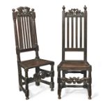 Two William & Mary joined oak slat-back chairs, circa 1690 (2)