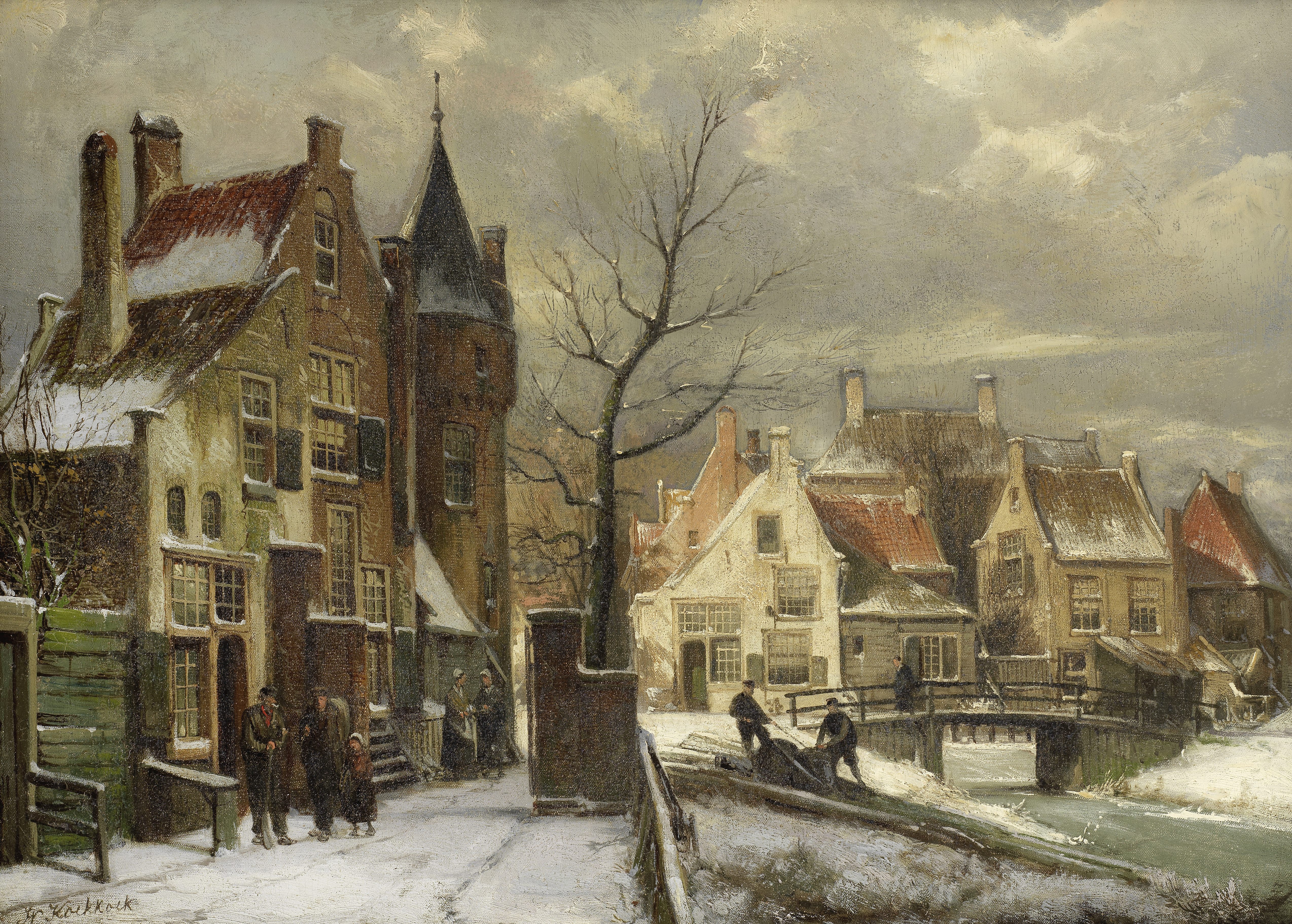 Willem Koekkoek (Dutch, 1839-1895) Winter in a Dutch town