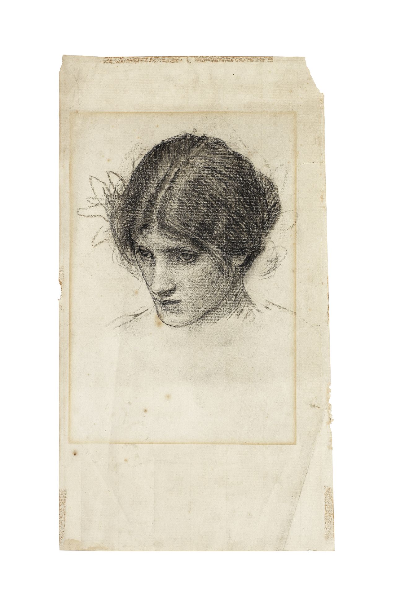 John William Waterhouse, RA, RI (British, 1849-1917) Female head study for a nymph in Hylas and t...