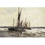 Edward Seago, RWS, RBA (British, 1910-1974) Barges at Half Tide, Pin Mill, Suffolk