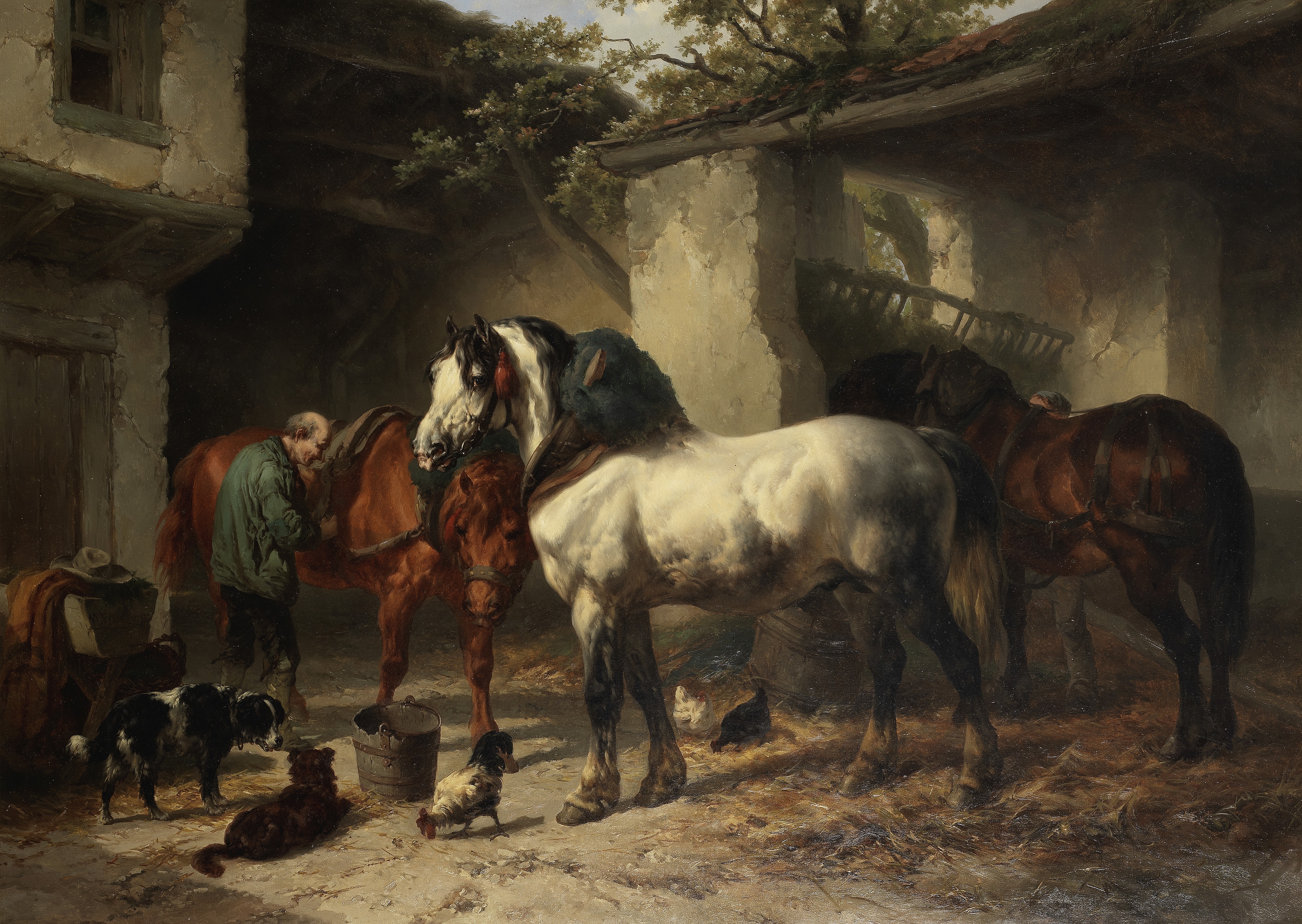 Wouter Verschuur (Dutch, 1812-1874) Horses in a Stableyard