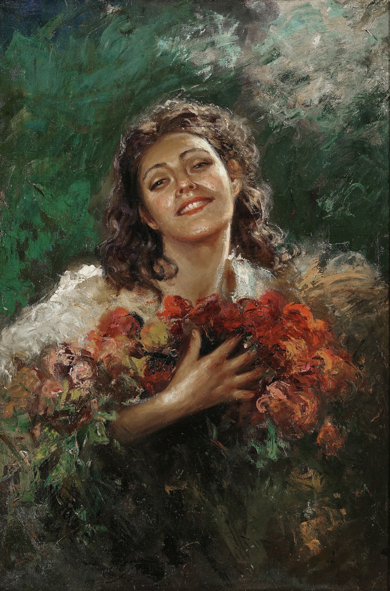 Vincenzo Irolli (Italian, 1860-1945) Ragazza con fiori