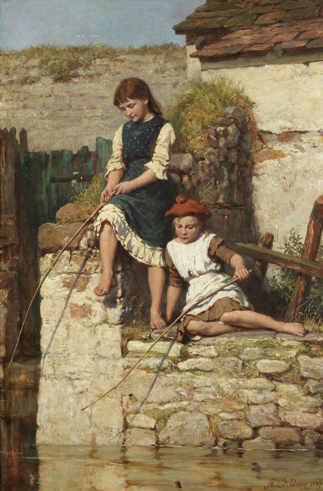 Herbert Johnson (British, 1848-1906) Young anglers