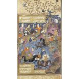 A leaf from an illustrated manuscript, depicting a hunting scene with wild beasts Persia, 16th Ce...