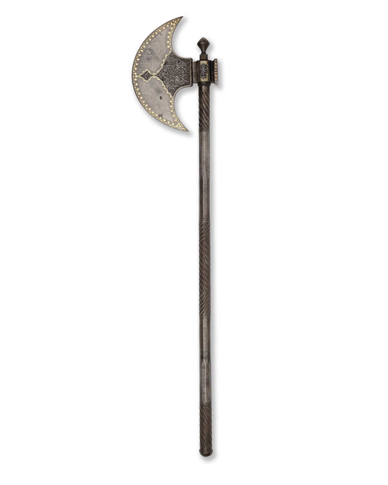 A Qajar gold-damascened steel axe (tabar) Persia, 19th Century