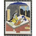 Krishna undressing Radha in a bedchamber in a pavilion Pahari, Kangra, mid-19th Century