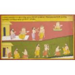 A scene with devotees before Brahma, perhaps from a Ramayana series Mewar, circa 1710-20