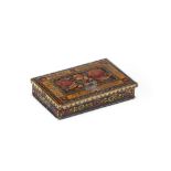 A Qajar lacquer box containing a set of portable merchant's weights and scales Persia, 19th Century