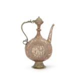 A Qajar brass and copper ewer depicting the prophet Suleyman (Solomon) Persia, 19th Century