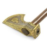 An Ottoman gold-damascened steel axe-head signed by Feyzi Turkey, early 19th Century, possibly da...