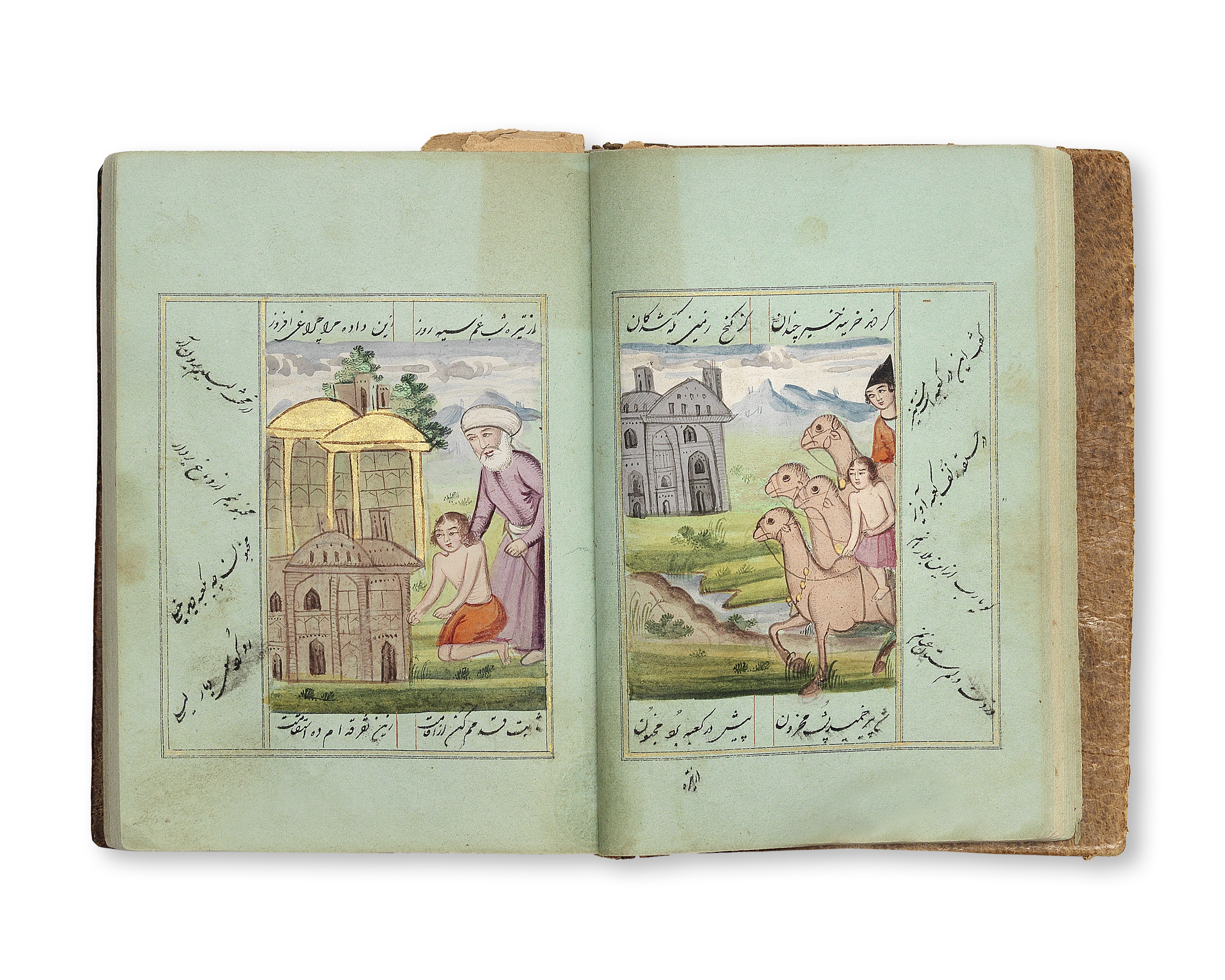 An attractive small manuscript copy of Maktabi Shirazi's Layla va Majnun, with twelve illustratio...