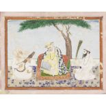 Guru Nanak seated on a terrace with his attendants, Bala and Mardana North India, mid-19th Century