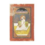 Guru Arjan seated on a terrace beneath a canopy Pahari, early 19th Century