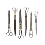 Six pairs of Ottoman gold and silver-damascened steel Calligrapher's scissors Turkey, 19th Centur...