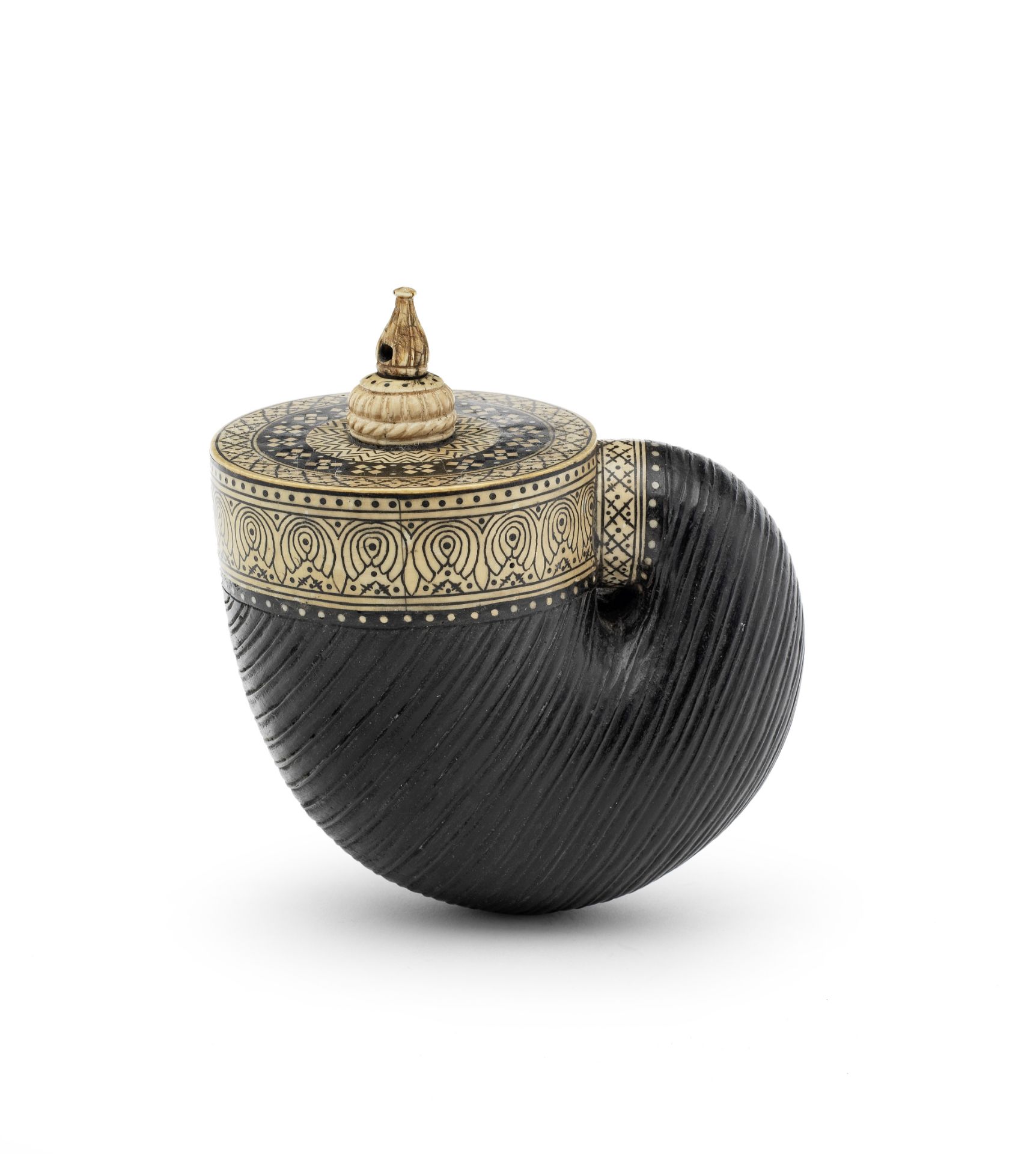 An Ivory-mounted wood powder flask Prbably Etawah, Rajasthan, 19th Century