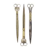 Three pairs of Ottoman gold-damascened steel calligrapher's scissors Turkey, 19th Century(3)