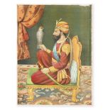 Guru Gobind Singh seated with a falcon Chitra Shala Steam Press, Poona, circa 1900