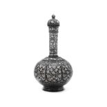 A large silver-inlaid alloy bidri flask (surahi) Deccan, 19th Century