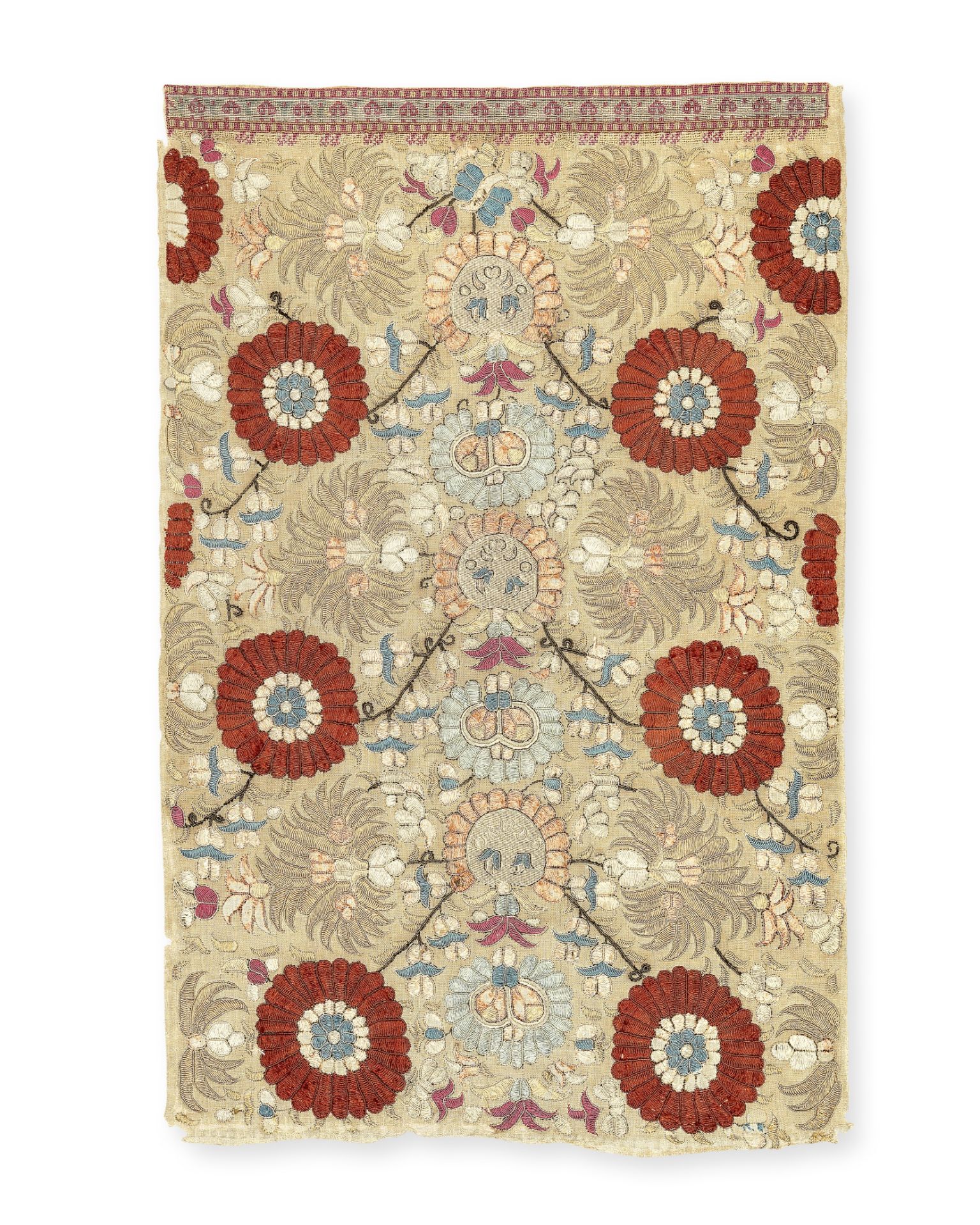 A Greek Islands silk-embroidered linen panel Possibly Crete, 18th Century