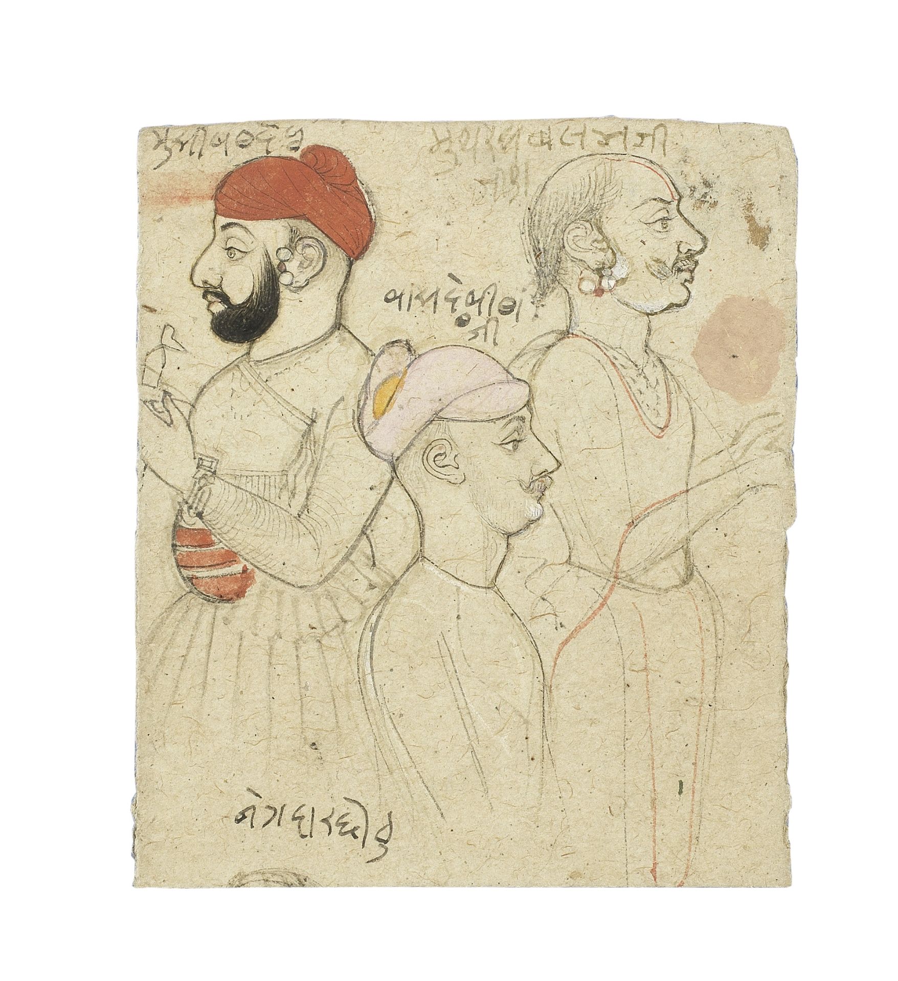 Three studies of male figures, probably courtiers Kotah, circa 1830-40