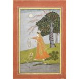 A nayika in a forest, making offerings at a river bank Pahari, circa 1850-60