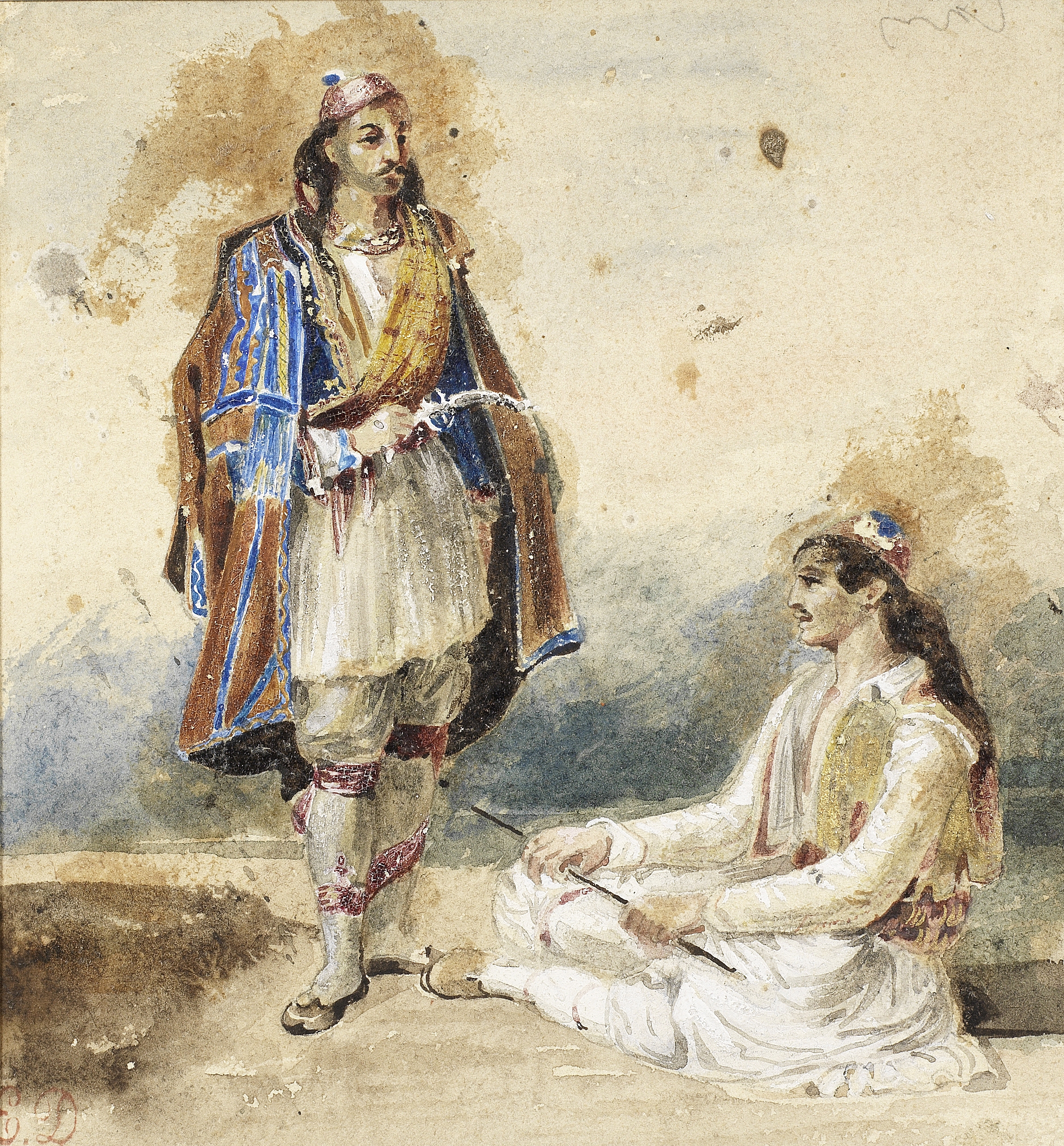 Eugène Delacroix (French, 1798-1863) Study of two Greeks (Executed circa 1823-1824)